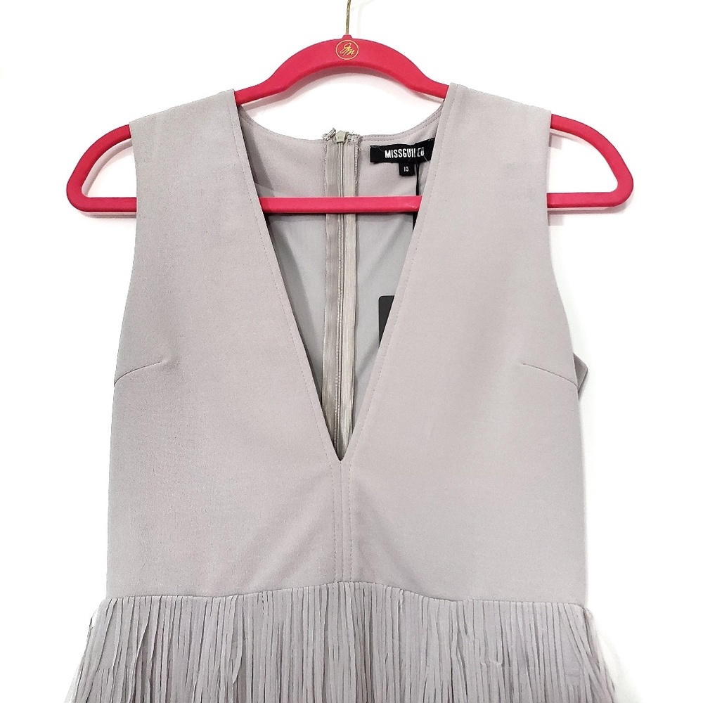 NWT Missguided Gray Deep V Fringe Dress - Picture 3 of 6
